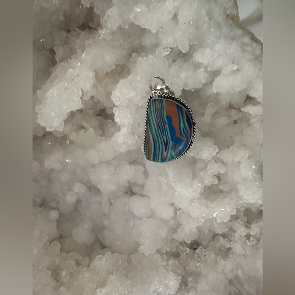 Beautiful D Shaped Rainbow Calsilica Pendant - Picture 3 of 4